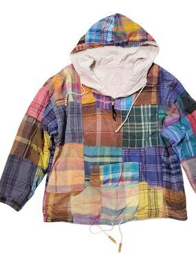 VTG JouJou Patchwork Reversible Plaid 1/4 Zip Indie Boho Pullover Hoodie